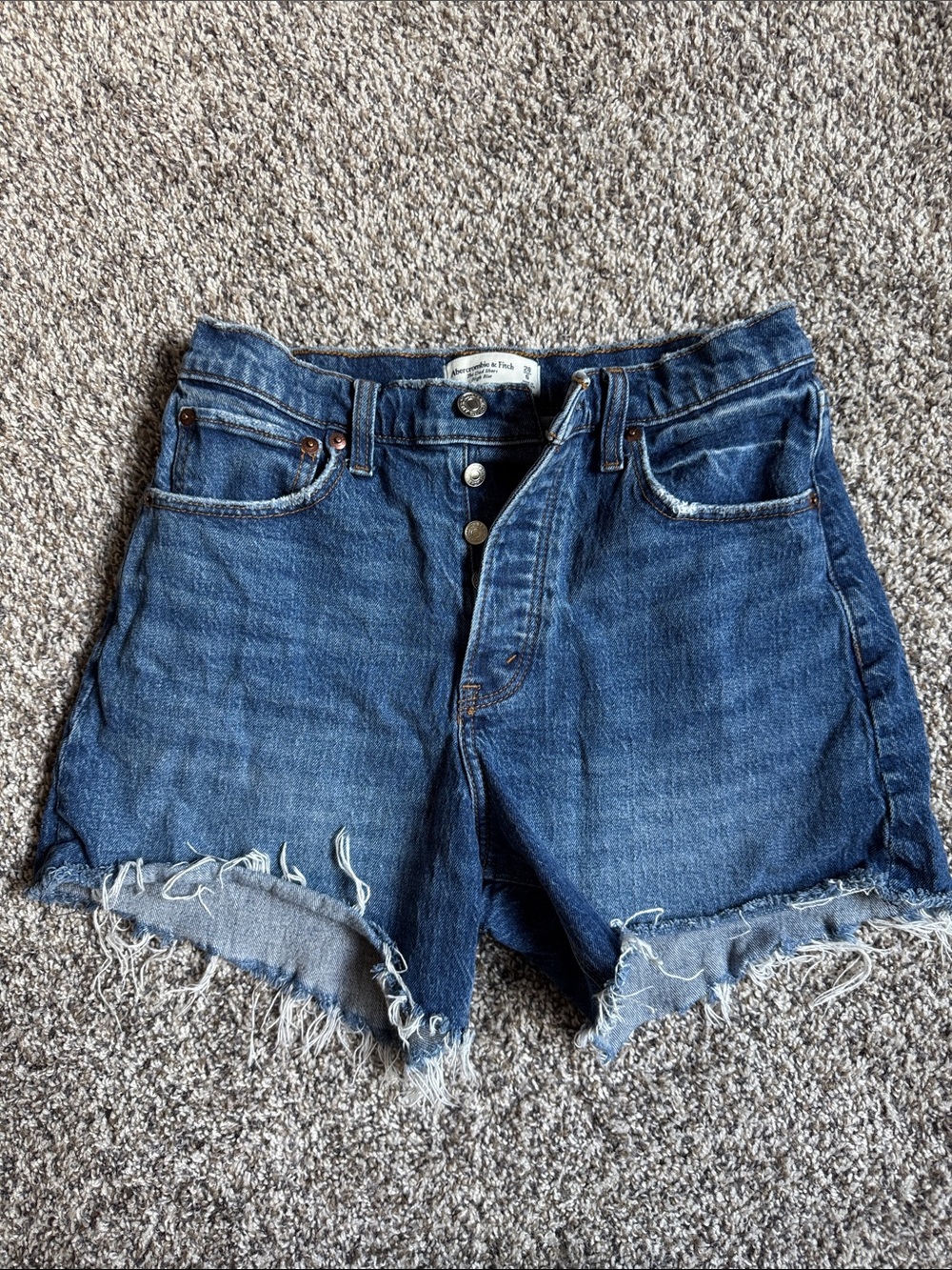 Abercrombie & Fitch Dark Blue High-Rise Denim Cutoff Shorts